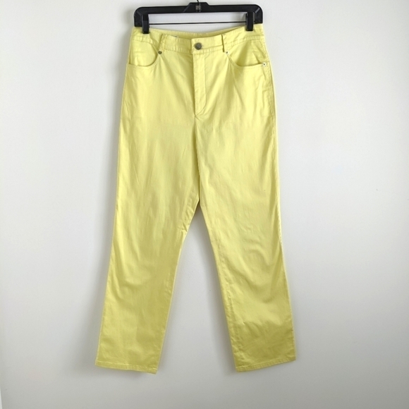 𝅺AVERARDO Bessi High Rise Yellow Pants 8 Luxury Preppy Tennis Prep Straight Leg - Picture 1 of 14